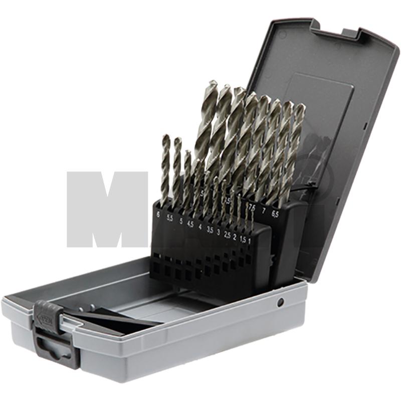 Set burghie spiralate HSS-G DIN338 Burghie spiralate HSS-G 19-piese,in cutie de tabla