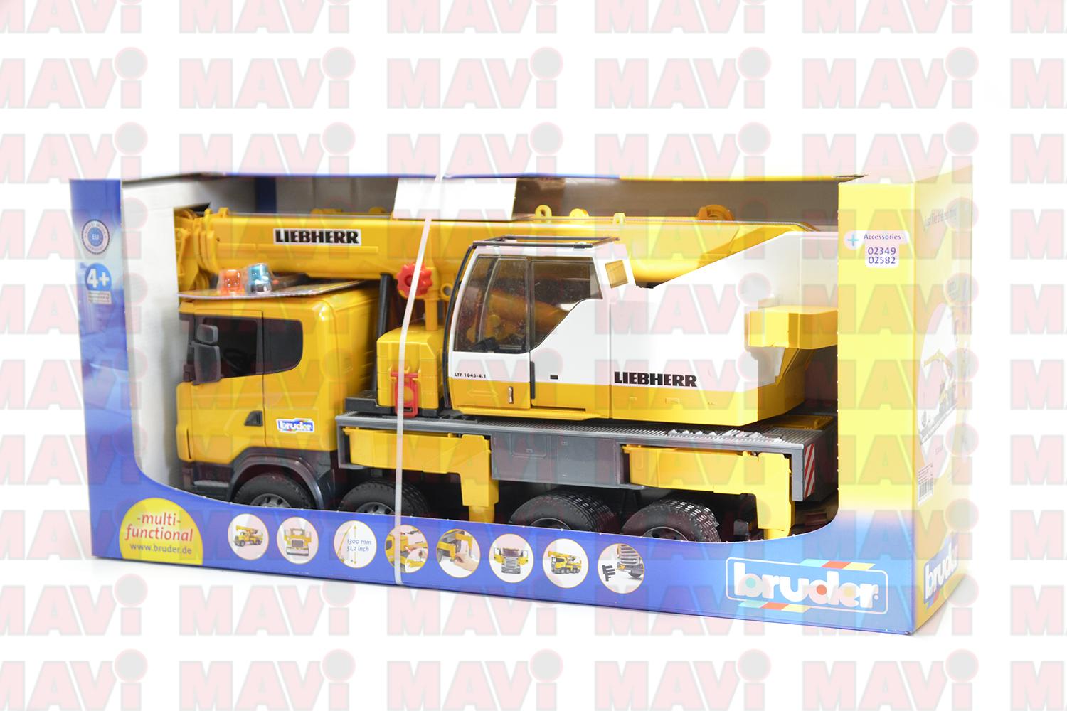 Jucarie Bruder, camion Scania Seria R cu macara, 1:16, 620x185x270 mm # 03570