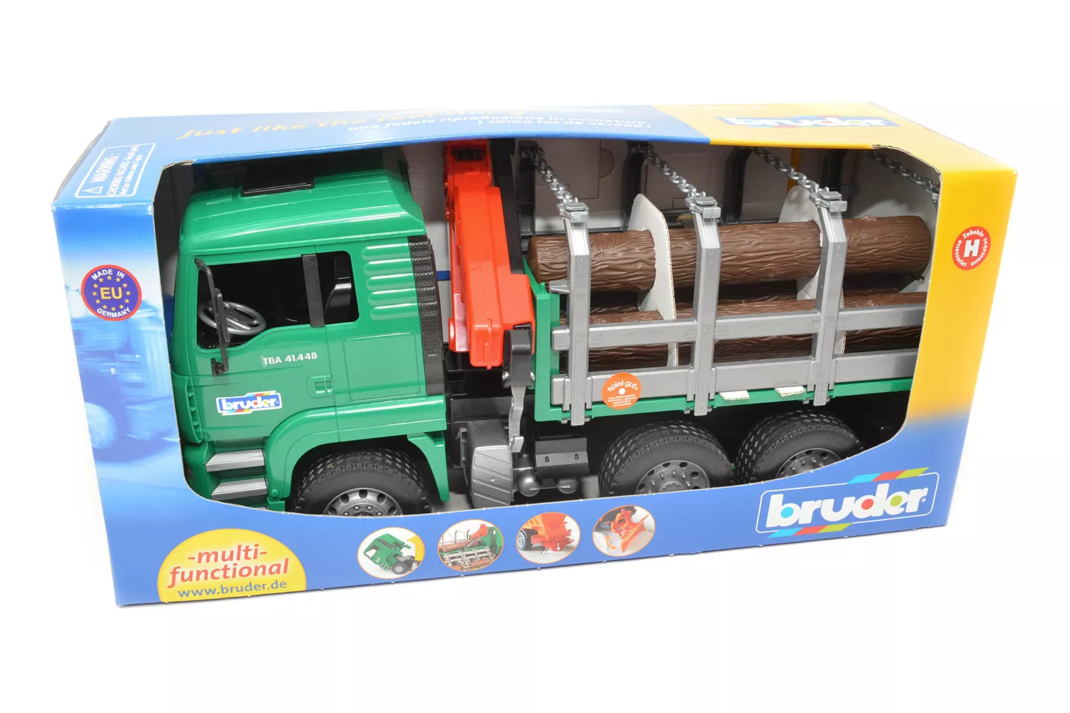 Jucarie Bruder, camion forestier Man cu macara de incarcare, 1:16, 430x185x255 mm # 02769
