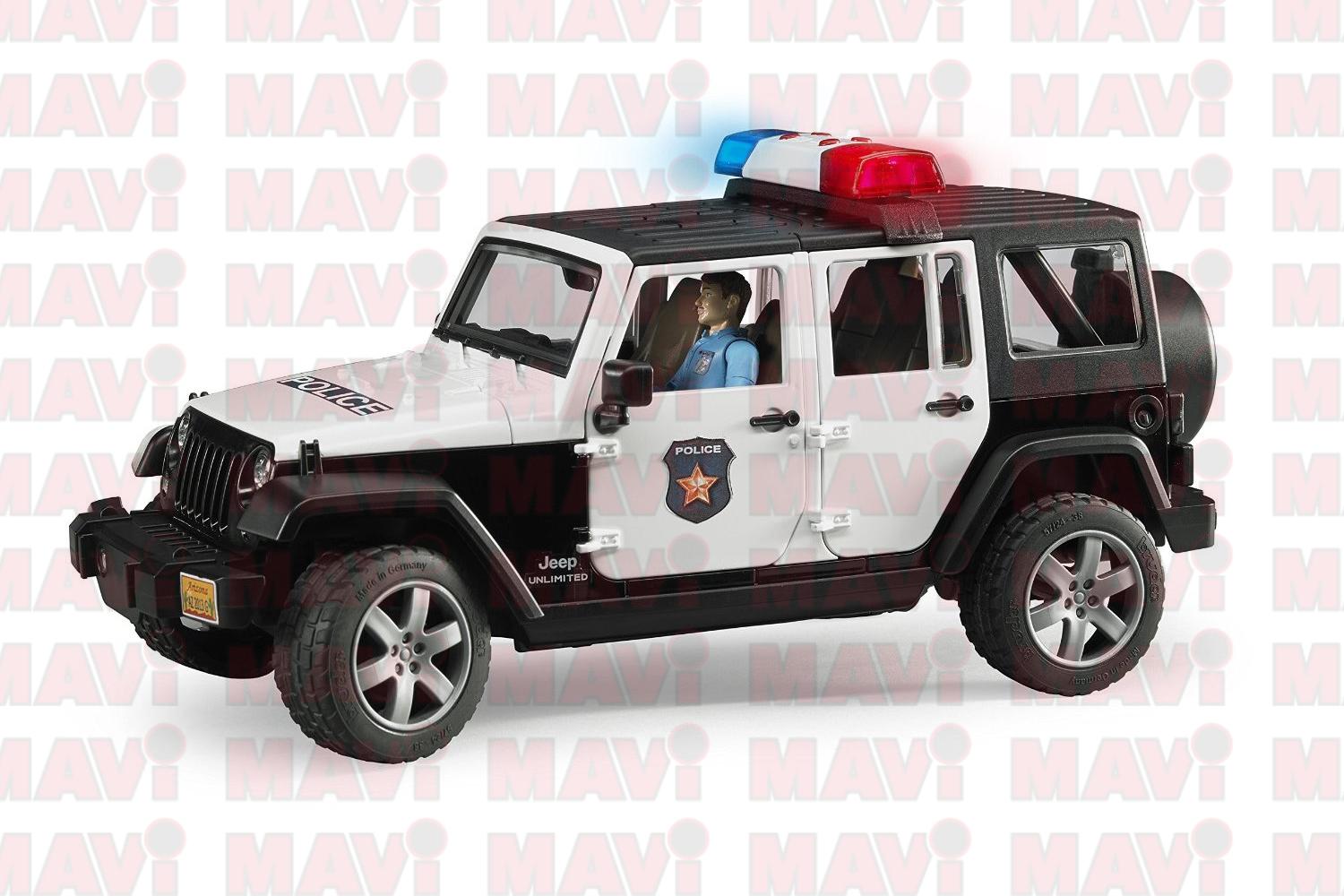 Jucarie auto mare-Jeep Wrangler politie cu politist Bruder-MAVI