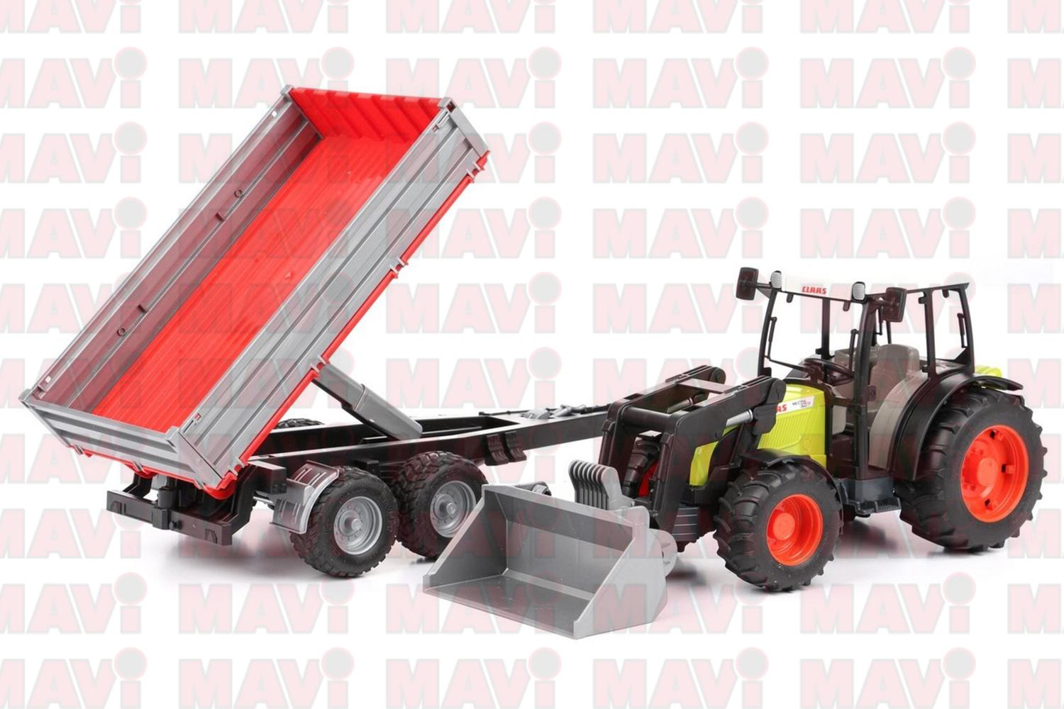 Jucarie Bruder, tractor Claas Nectis 267 cu incarcator frontal si remorca, 1:16, 655x129x150 mm # 02112