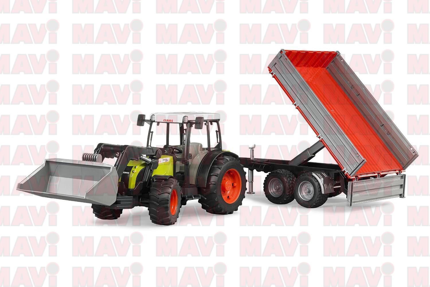 Jucarie Bruder, tractor Claas Nectis 267 cu incarcator frontal si remorca, 1:16, 655x129x150 mm # 02112