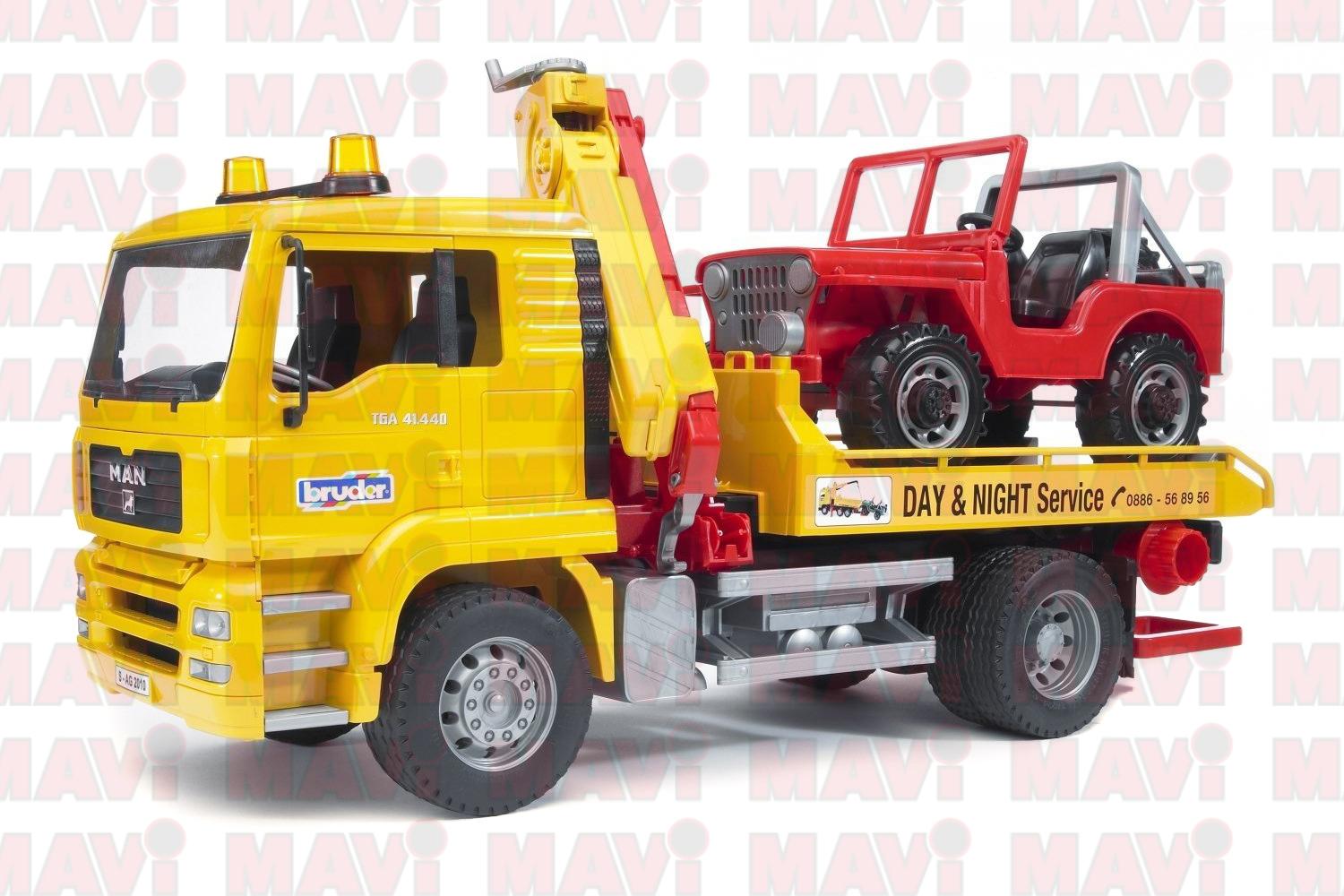 Jucarie Bruder, autocamion cu platforma si masina de teren Man Tga, 1:16, 495x185x255 mm # 02750