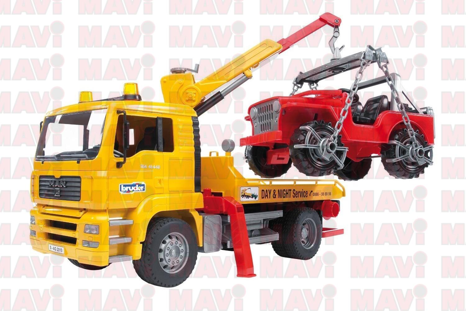 Jucarie Bruder, autocamion cu platforma si masina de teren Man Tga, 1:16, 495x185x255 mm # 02750