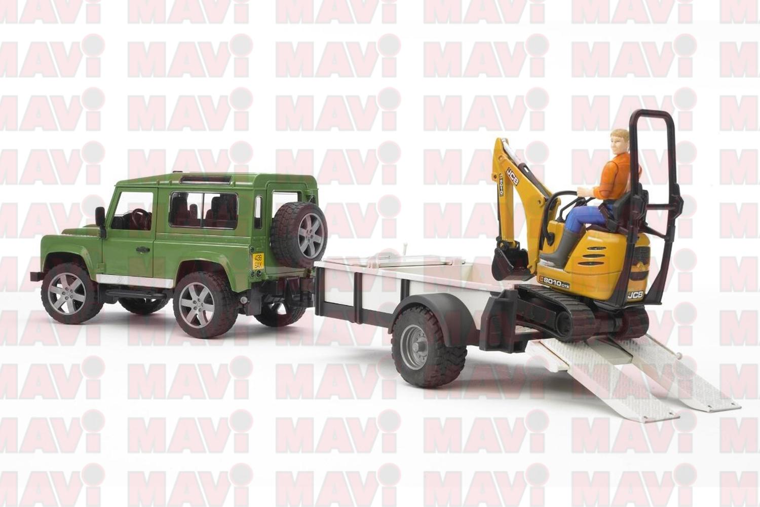 Jucarie Bruder, Land Rover cu remorca excavator Jcb si muncitor, 1:16, 608x166x153 mm # 60002593