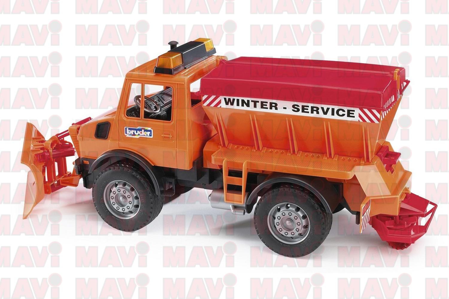 Jucarie Bruder, camion de deszapezire cu plug de zapada Mb-Unimog, 1:16, 470x160x195 mm # 02572 