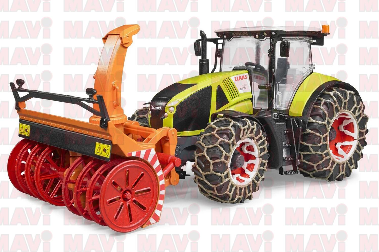 Jucarie Bruder, tractor Claas Axion 950 cu lanturi si freza pentru zapada, 1:16, 480x180x210 mm # 03017