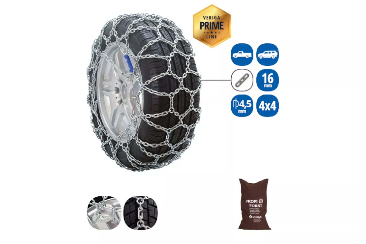 Set plasa lant antiderapant Veriga, 225/75/R16, grosime 4.5 mm, Suv, autoutilitara, Profi Forst 290 # 28423