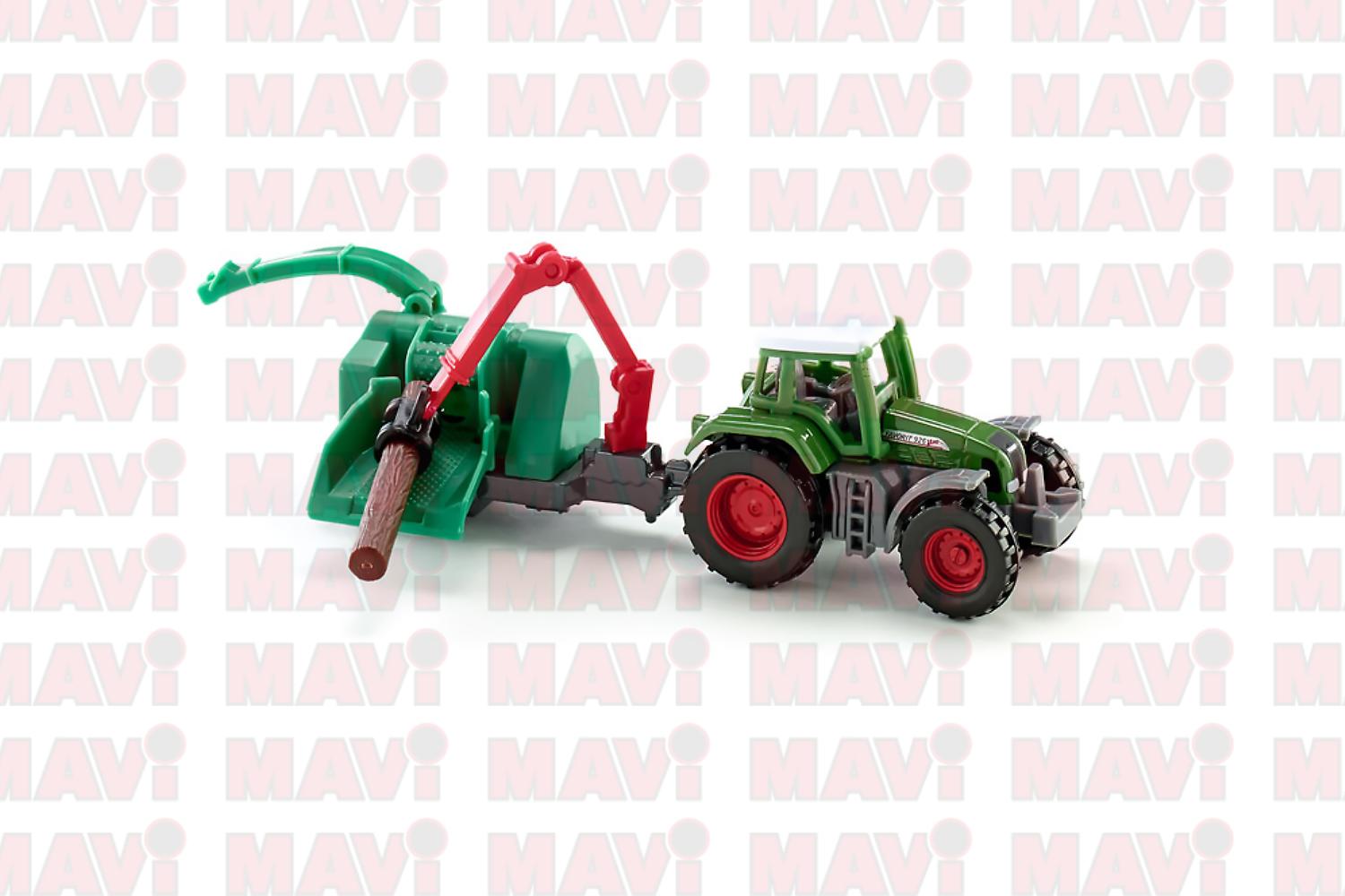 Jucarie Siku tractor cu tocatoare din lemn 1:87, 184x54x34 mm # 1675