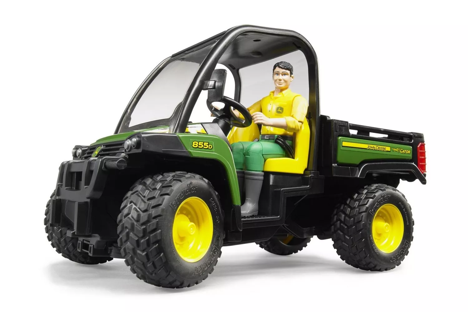 Jucarie Bruder, autoutilitara John Deere Gator Xuv 855D cu tractiune 4X4 si sofer, 1:16, 226x113x140 mm # 02490