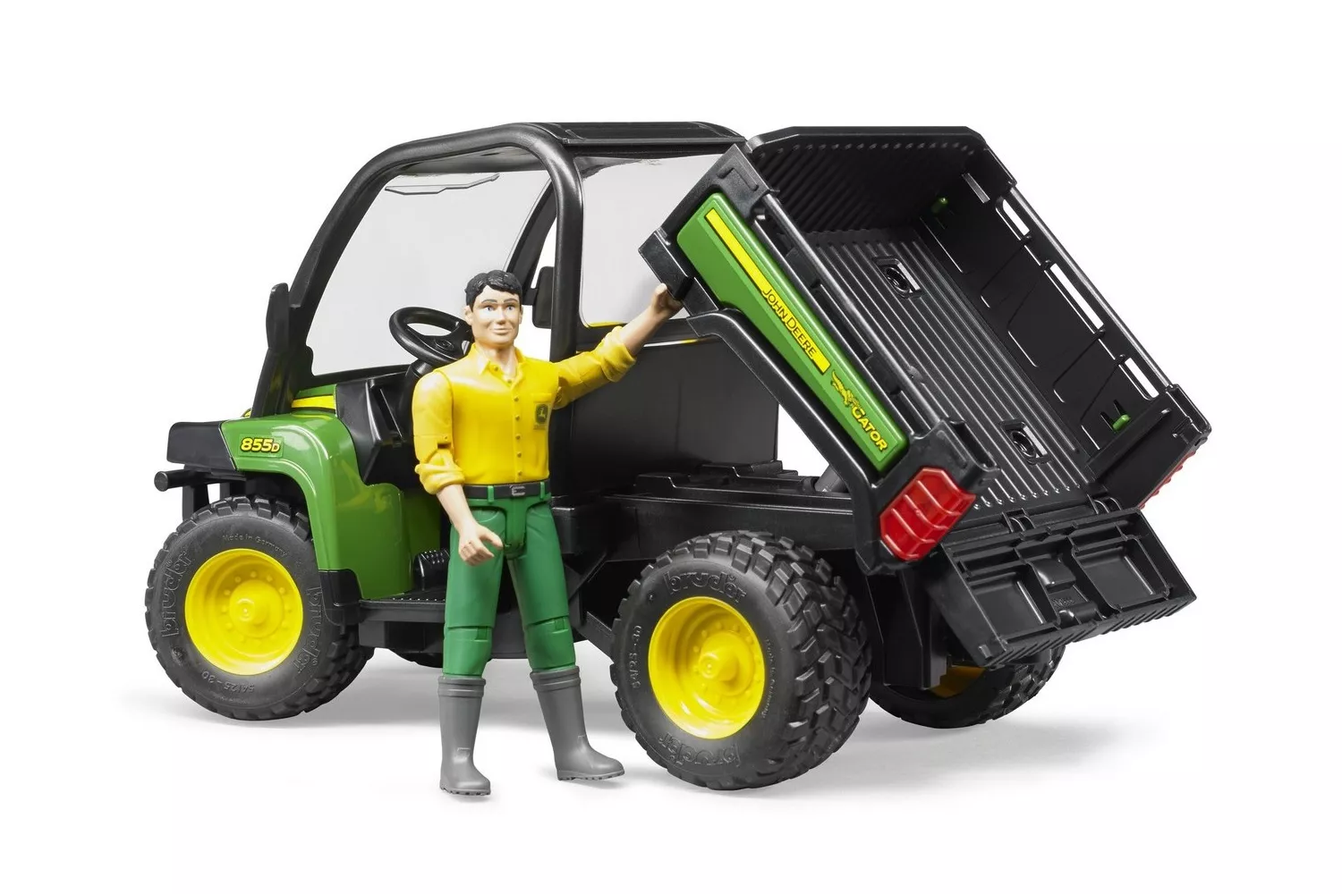 Jucarie Bruder, autoutilitara John Deere Gator Xuv 855D cu tractiune 4X4 si sofer, 1:16, 226x113x140 mm # 02490