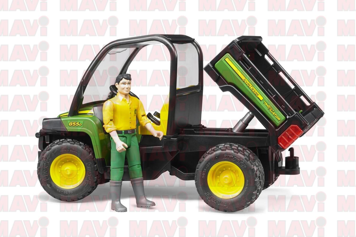 Jucarie Bruder, autoutilitara John Deere Gator Xuv 855D cu tractiune 4X4 si sofer, 1:16, 226x113x140 mm # 02490