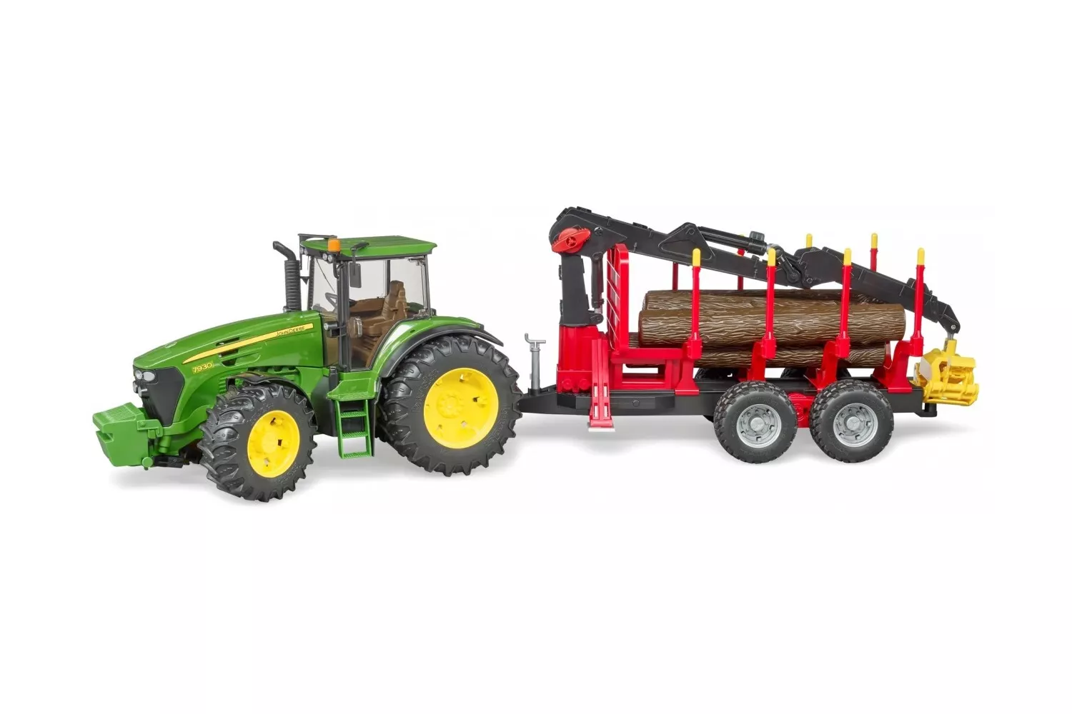 Jucarie Bruder, tractor John Deere 7930 cu remorca si 4 busteni, 1:16, 792x175x205 mm # 03054