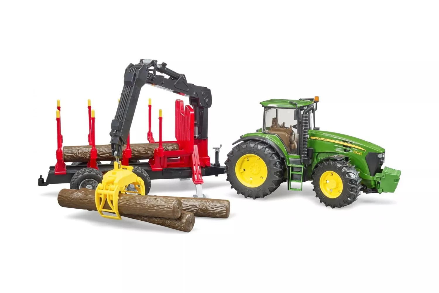 Jucarie Bruder, tractor John Deere 7930 cu remorca si 4 busteni, 1:16, 792x175x205 mm # 03054