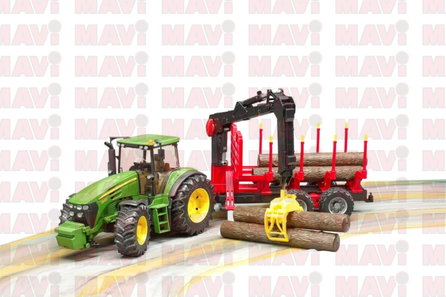 Jucarie Bruder, tractor John Deere 7930 cu remorca si 4 busteni, 1:16, 792x175x205 mm # 03054