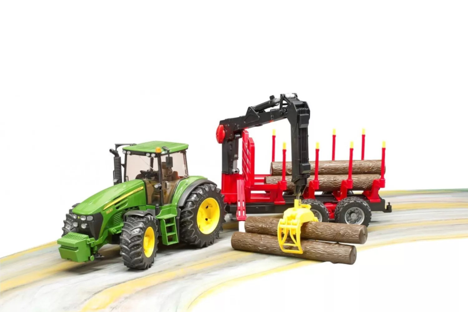 Jucarie Bruder, tractor John Deere 7930 cu remorca si 4 busteni, 1:16, 792x175x205 mm # 03054