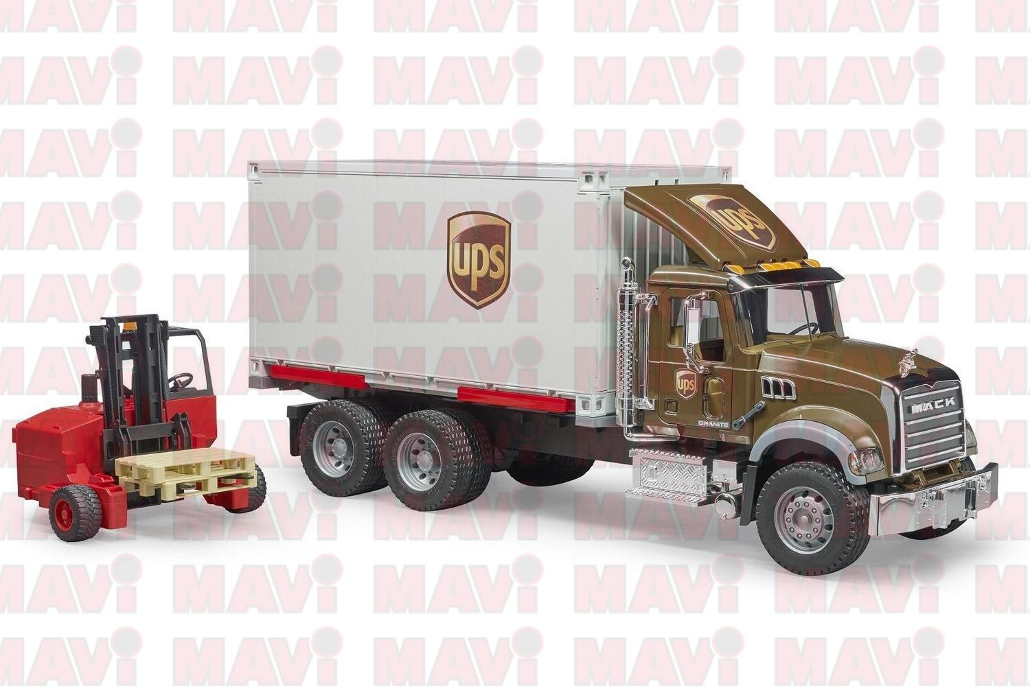 Jucarie Bruder, camion Ups Mack Granite cu motostivuitor, 1:16, 595x185x265 mm # 02828