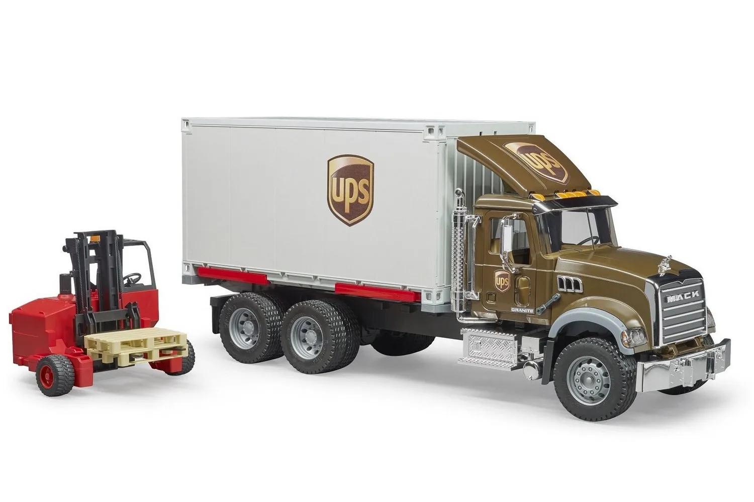 Jucarie Bruder, camion Ups Mack Granite cu motostivuitor, 1:16, 595x185x265 mm # 02828