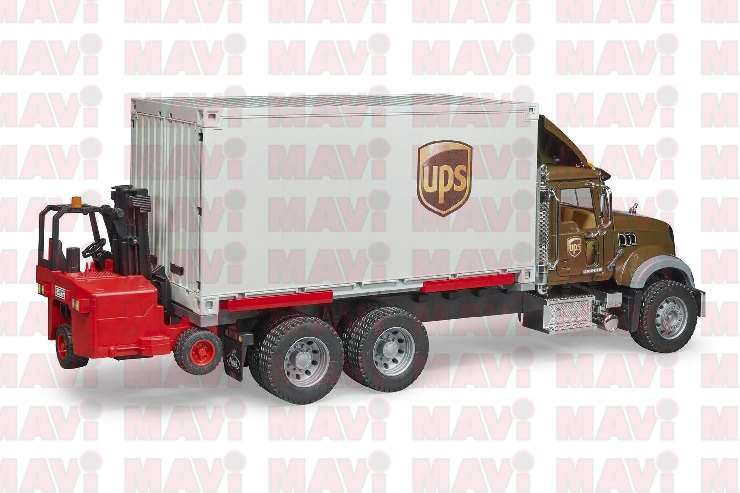 Jucarie Bruder, camion Ups Mack Granite cu motostivuitor, 1:16, 595x185x265 mm # 02828
