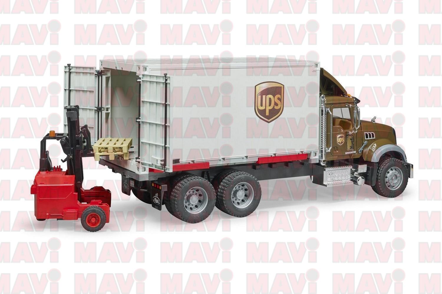 Jucarie Bruder, camion Ups Mack Granite cu motostivuitor, 1:16, 595x185x265 mm # 02828