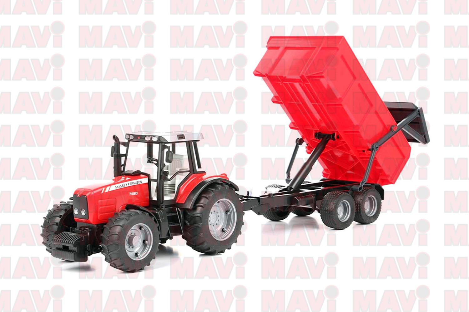 Jucarie Bruder, tractor Massey Ferguson 7480 cu remorca basculabila, 1:16, 670x165x175 mm # 02045