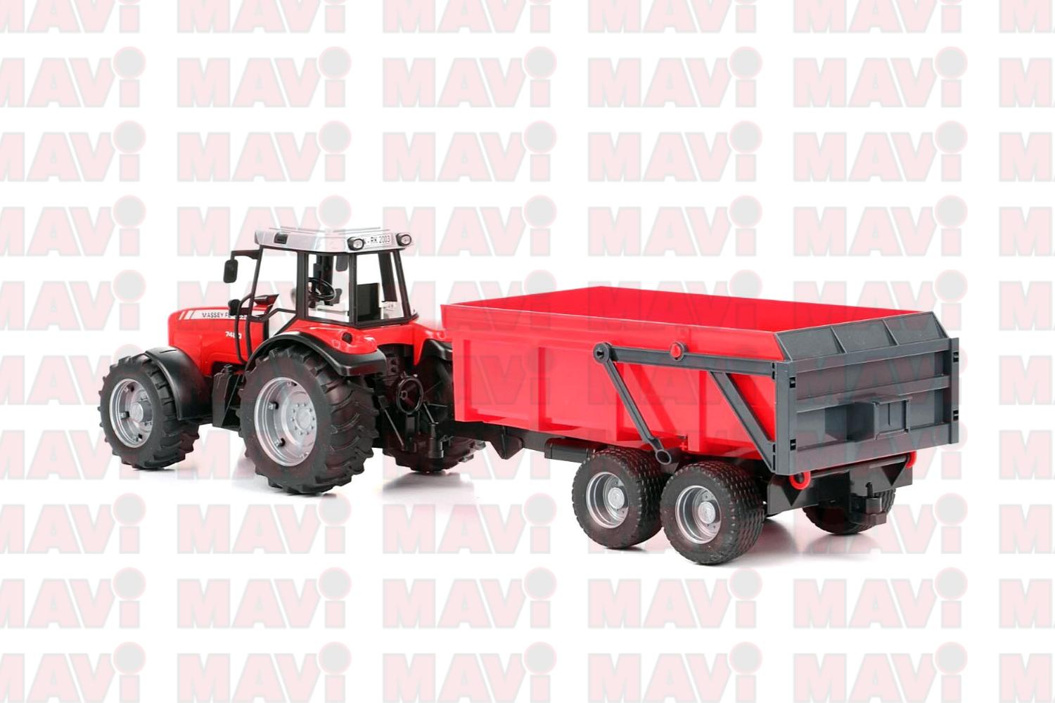 Jucarie Bruder, tractor Massey Ferguson 7480 cu remorca basculabila, 1:16, 670x165x175 mm # 02045