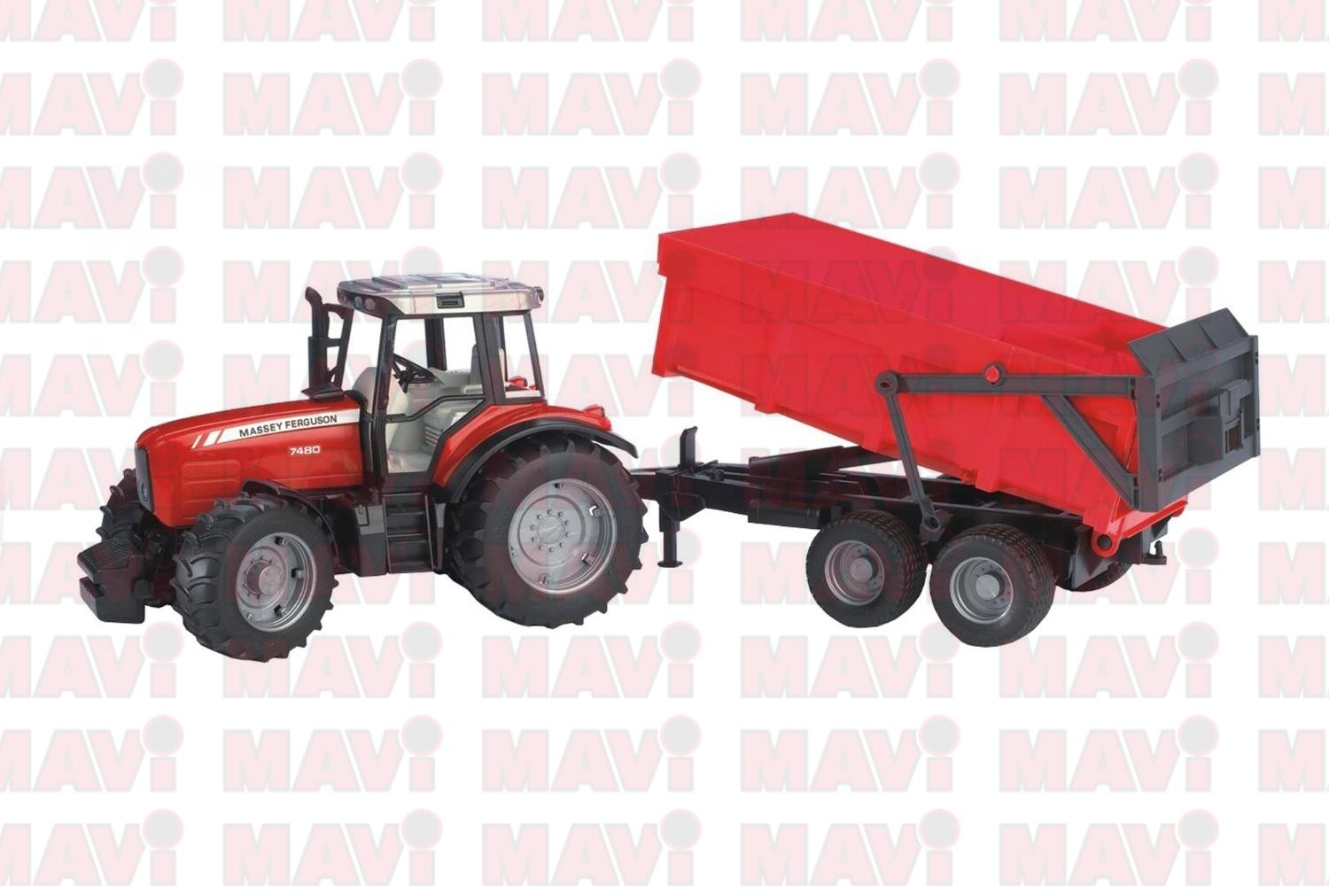 Jucarie Bruder, tractor Massey Ferguson 7480 cu remorca basculabila, 1:16, 670x165x175 mm # 02045