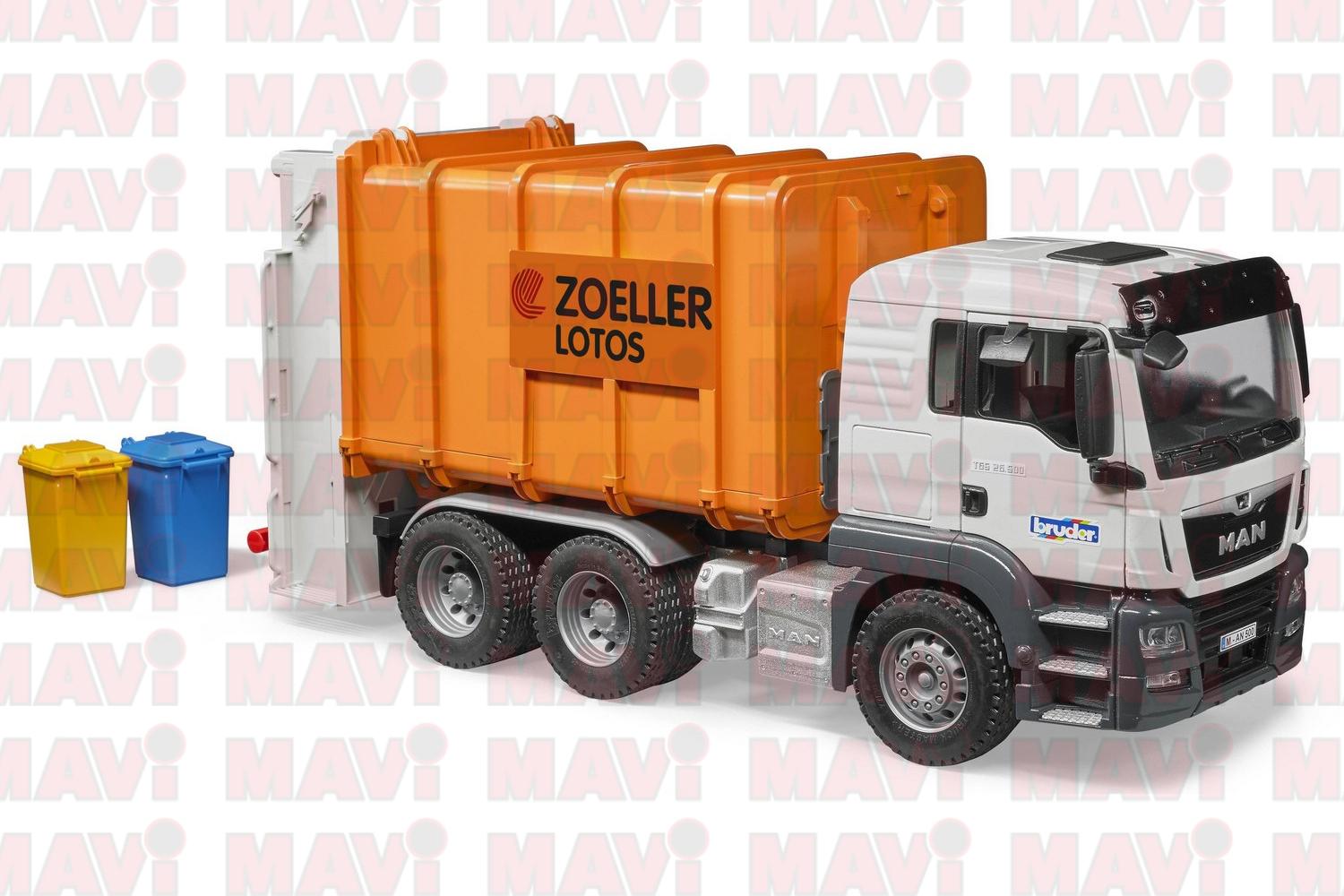 Jucarie Bruder, camion Man Tgs cu containere si incarcator pe spate, 1:16, 508x185x216 mm # 03762