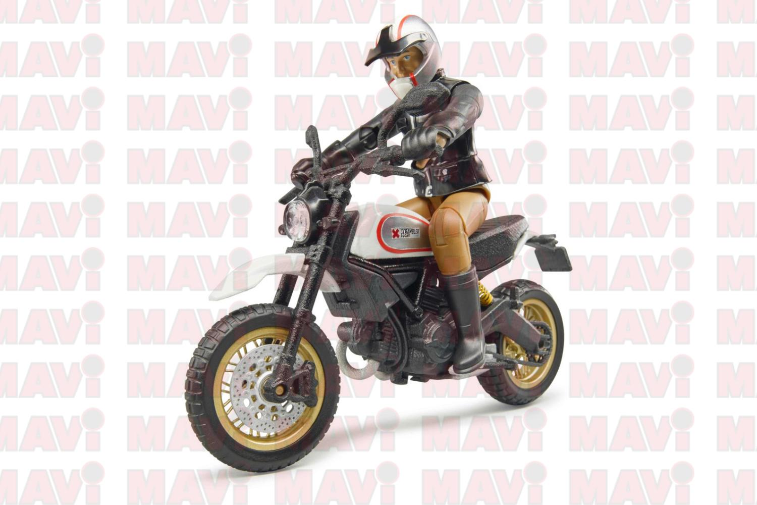 Jucarie motocicleta Scrambler Ducati Desert Sled cu sofer, 1:16, 145x65x85 mm # 63051