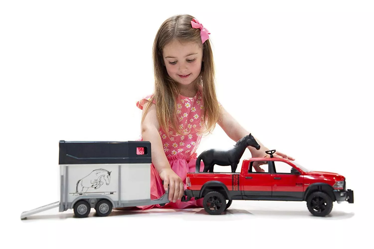 Jucarie Bruder, pickup Ram 2500 Power Wagon cu remorca si 1 cal, 1:16, 742x170x185 mm # 02501