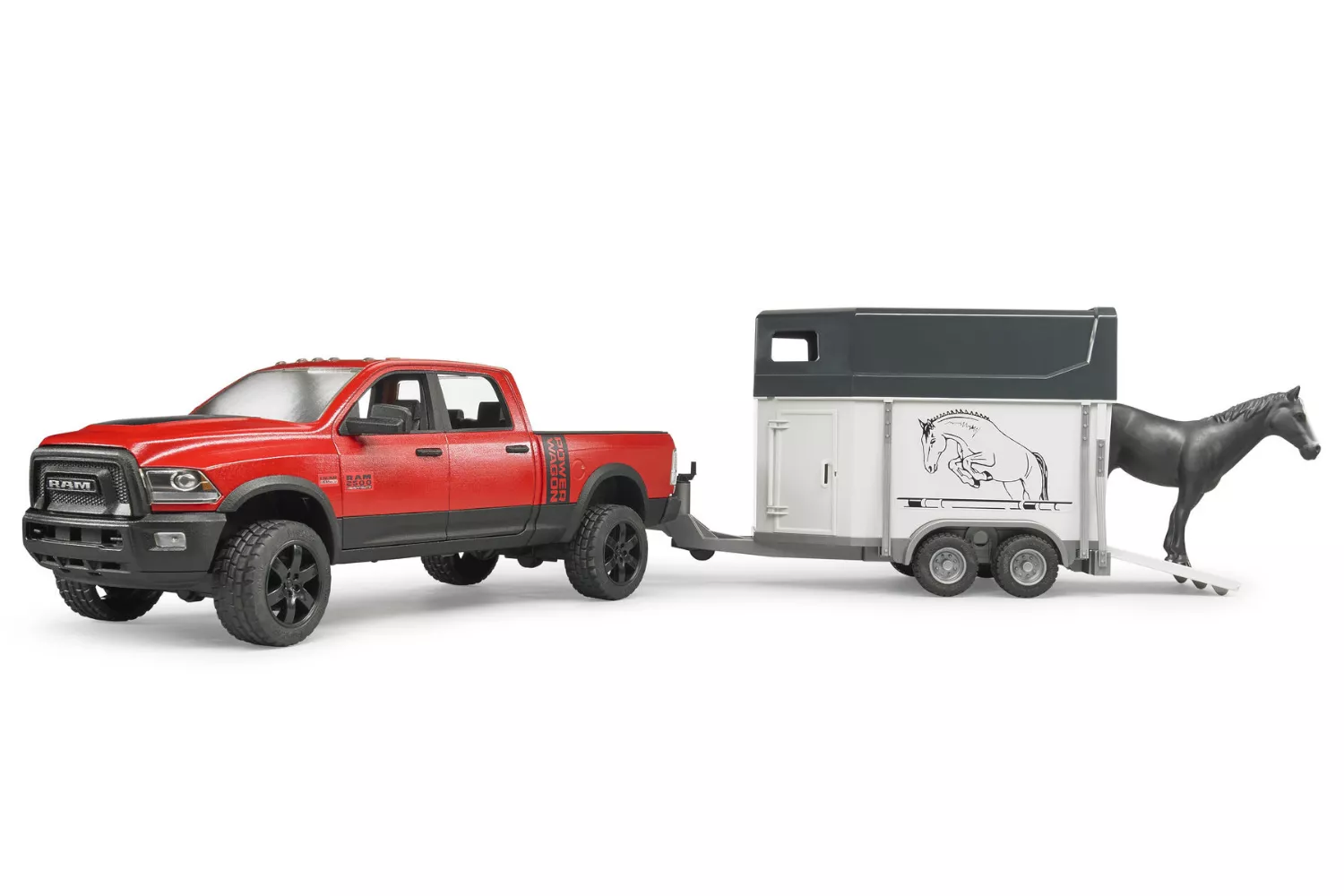Jucarie Bruder, pickup Ram 2500 Power Wagon cu remorca si 1 cal, 1:16, 742x170x185 mm # 02501