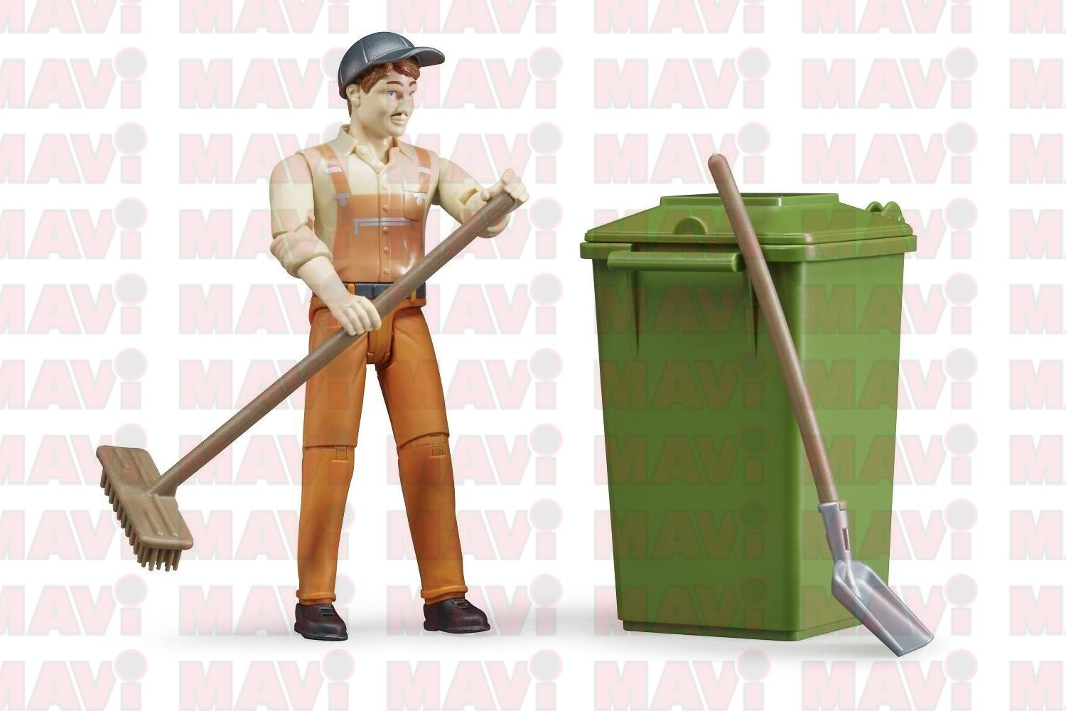 Jucarie Bruder, set figurine colectare gunoi: maturi gunoieri cu salopete si sepci