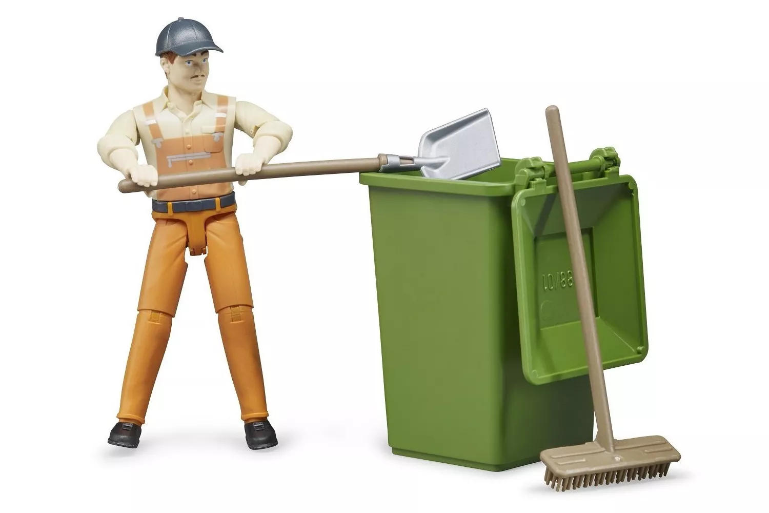 Jucarie Bruder, set figurine colectare gunoi: maturi gunoieri cu salopete si sepci