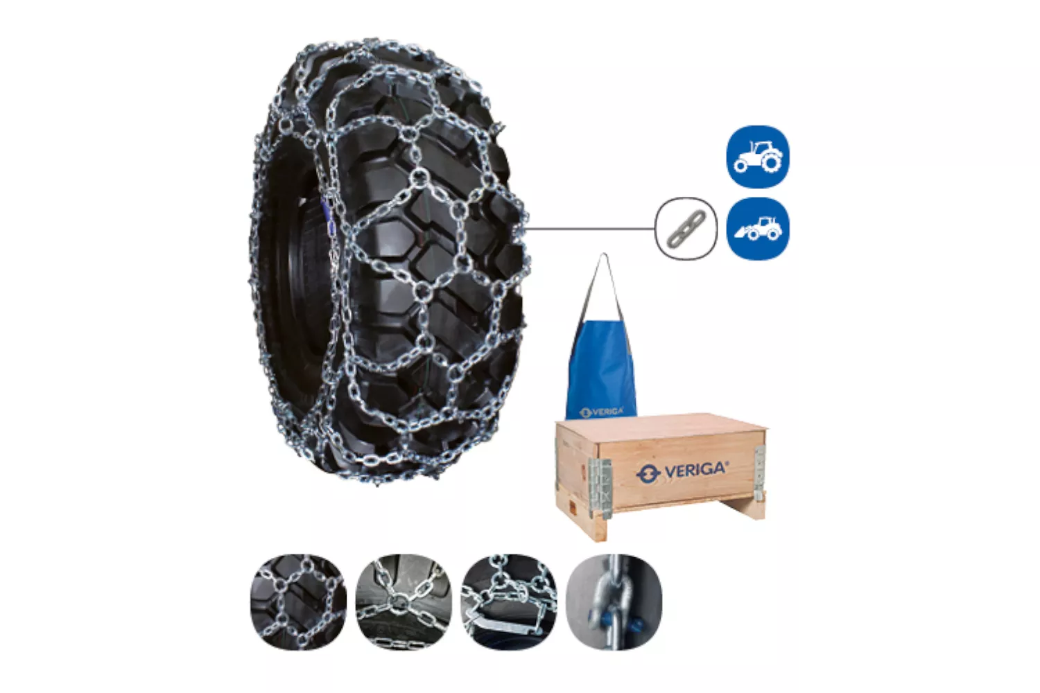 Set plasa lant antiderapant Veriga, 16/70-20, grosime 8 mm, Tractor, buldoexcavator, Tempo 520 # 30224