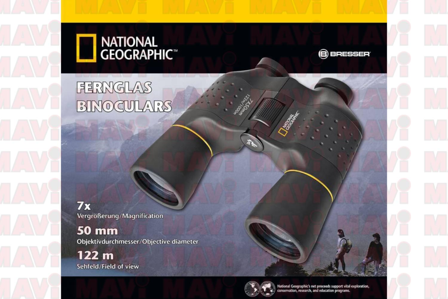 Binoclu National Geographic, cu design optic Porro, 7X50, 195x17x62 mm, rezistent la apa, cu Geanta # 9019000