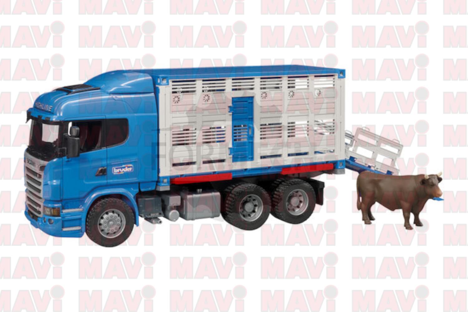 Jucarie camion mare-Camion Scania transport animale Bruder- MAVI