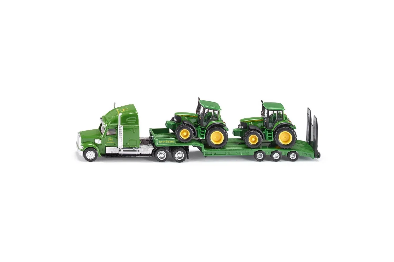 Jucarie Siku, camion cu platforma si doua tractoare John Deere, 1:87, 225x32x52 mm # 1837