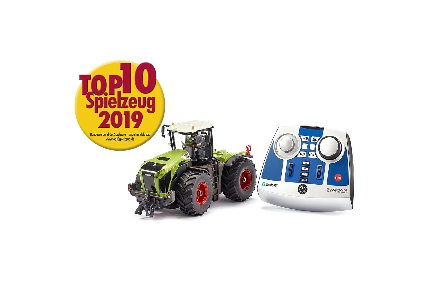 Jucarie Siku, tractor Claas Xerion 5000 Trac Vc cu telecomanda si aplicatie pt control cu Bluetooth, 1:32, 256x111x128 mm # 6794