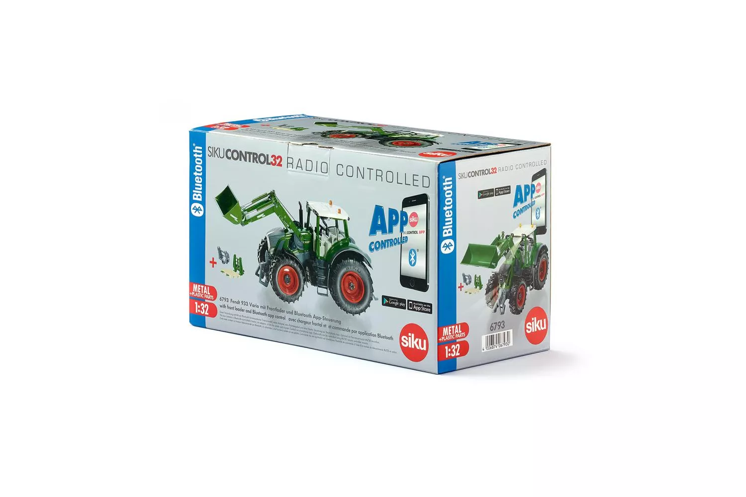 Jucarie Siku tractor Fendt 933 Vario, cu incarcator frontal si aplicatie pentru control cu bluetooth 1:32, 245x90x121 mm # 6793