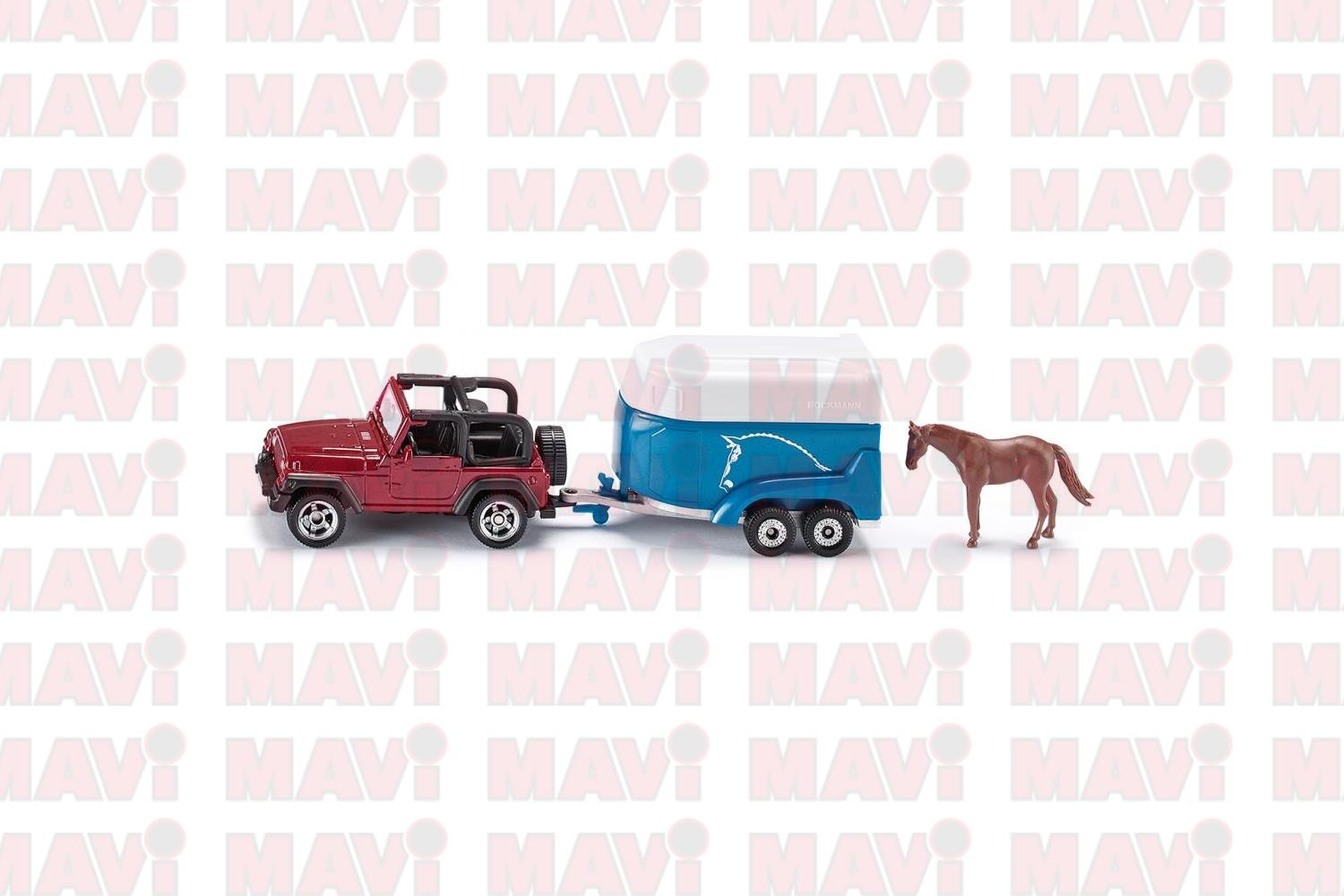 Jucarie Siku, masina de teren Jeep cu remorca pentru cai, 1:87, 143x38x43 mm # 1651