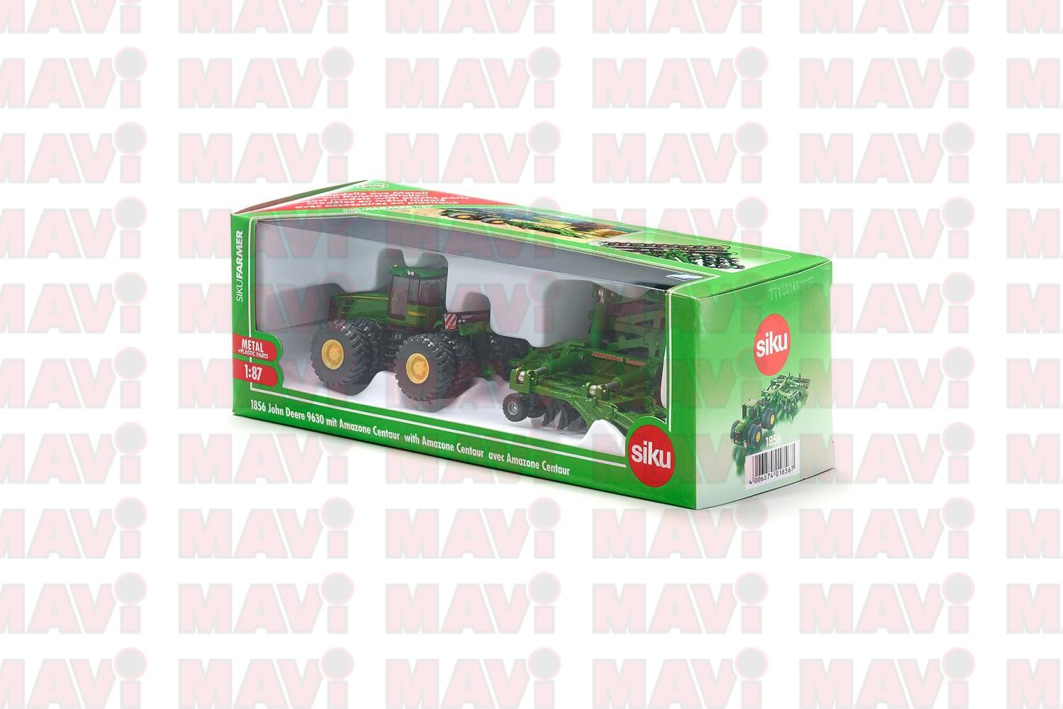 Jucarie Siku, tractor John Deere 9630 cu remorca Amazone Centaur, 1:32, 177x86x43 mm # 1856