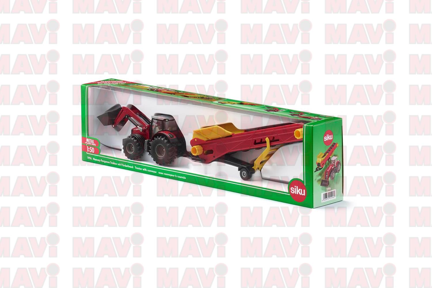 Jucarie Siku, tractor Massey Ferguson cu remorca conveior, 1:32, 420x80x60 mm # 1996