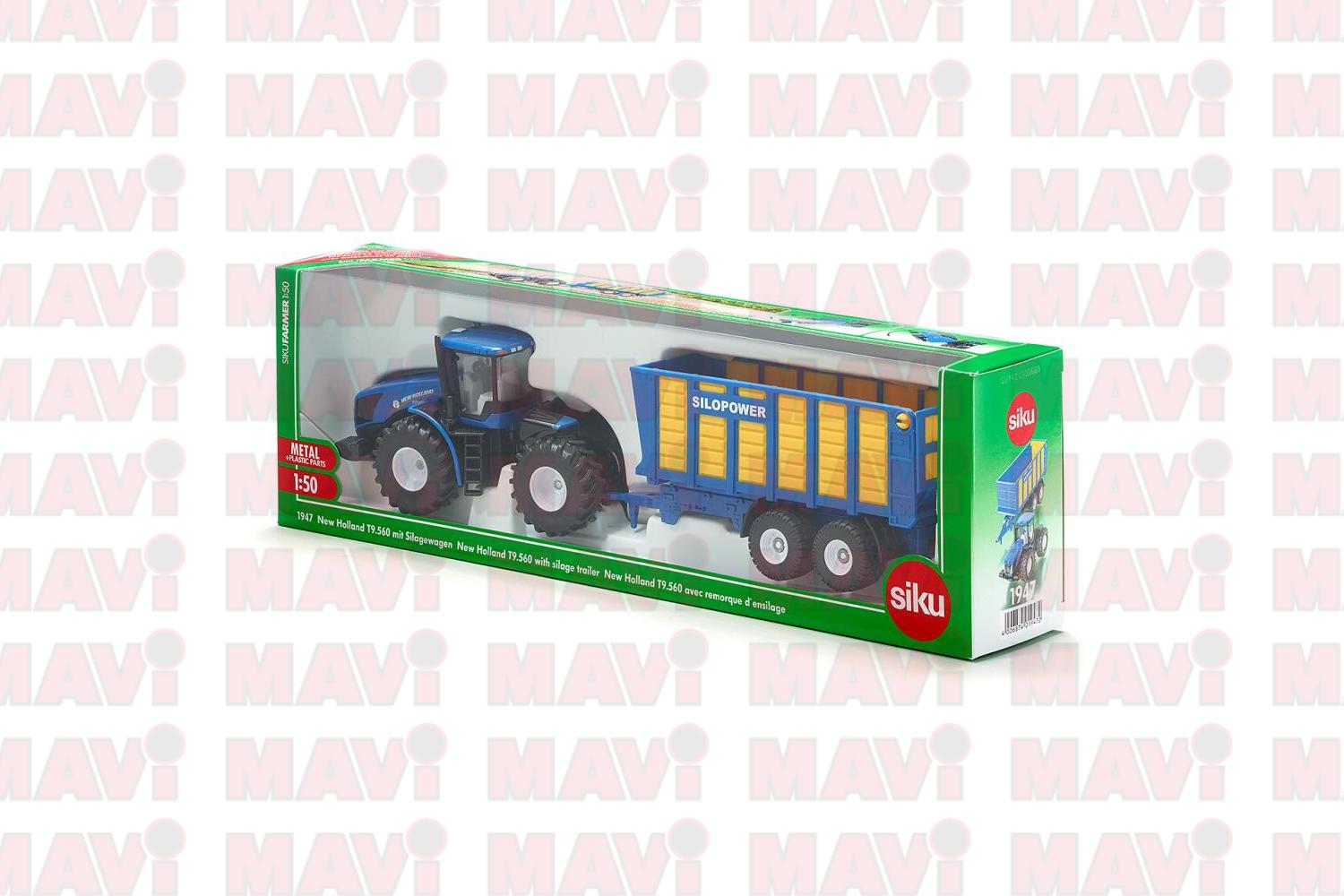 Jucarie Siku, tractor New Holland cu remorca, 1:50, 385x115x65 mm # 1947