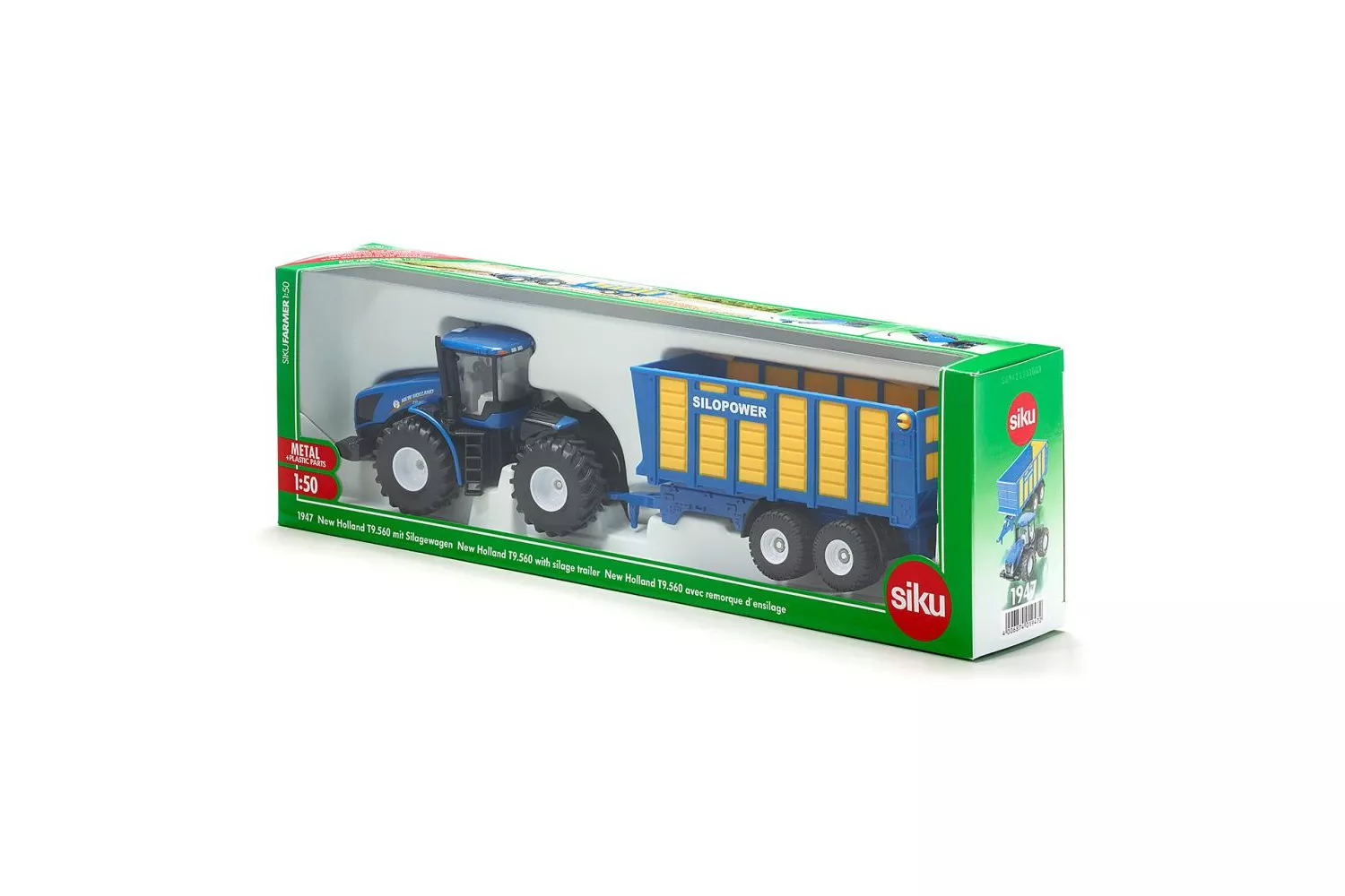 Jucarie Siku, tractor New Holland cu remorca, 1:50, 385x115x65 mm # 1947