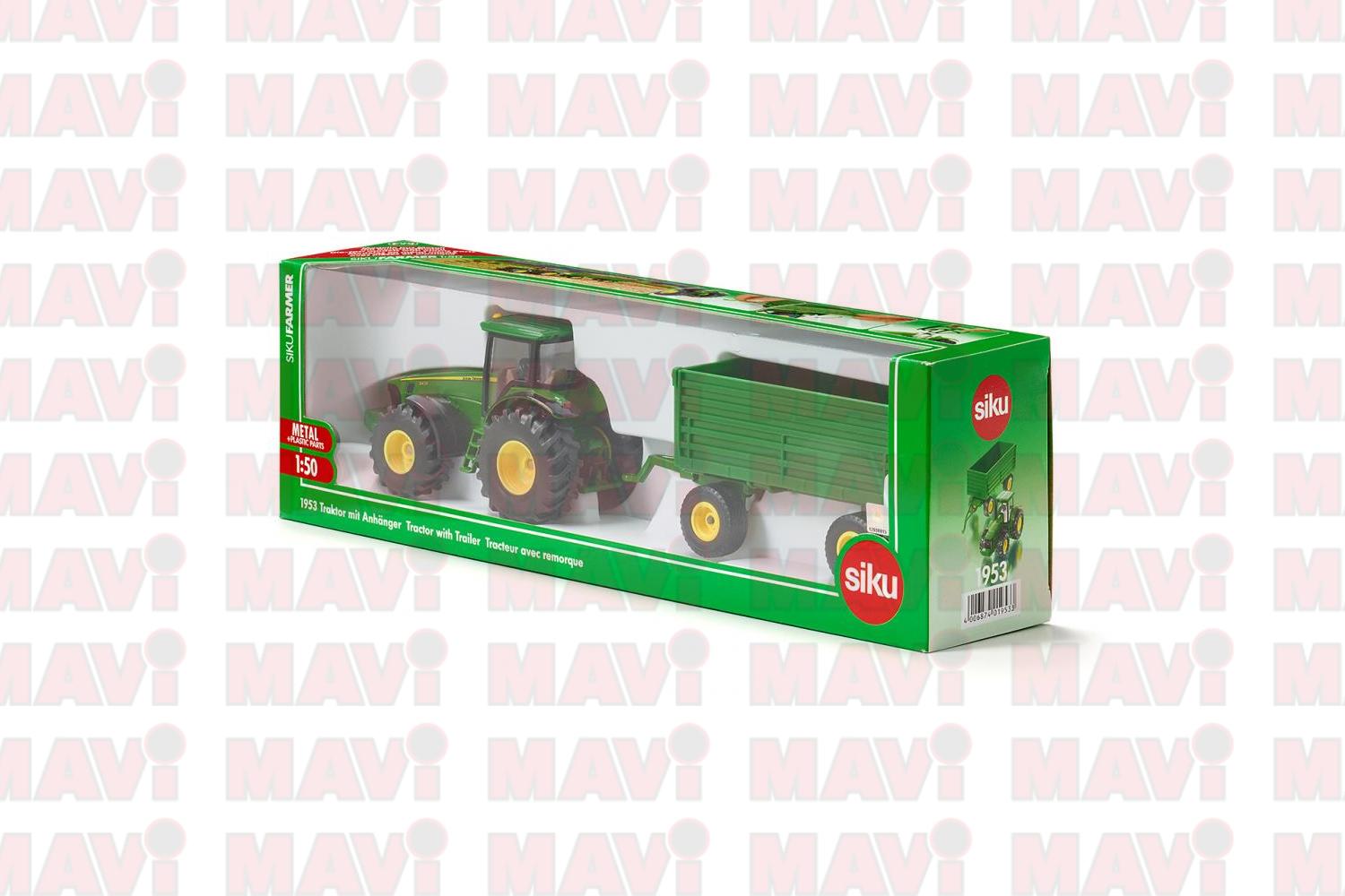 Jucarie Siku, tractor John Deere cu remorca, 1:50, 255x58x69 mm # 1953