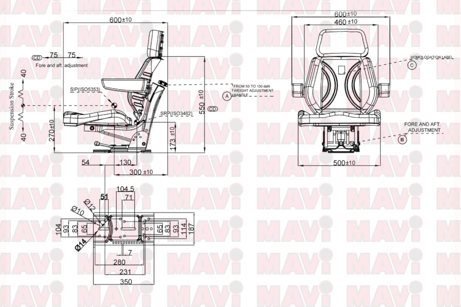 Scaun universal pentru utilaj agricol / forestier / industrial, mecanic, reglabil # ST 11 BS-07BE