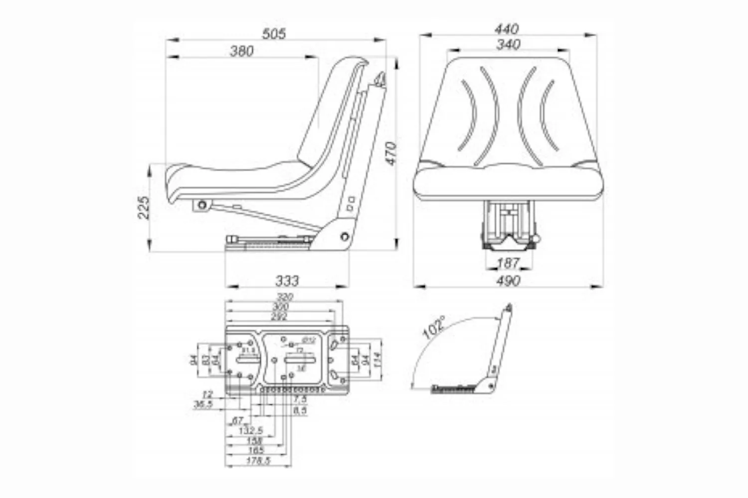 Scaun universal pentru tractor si utilaje agricole, mecanic, reglabil # ST C11