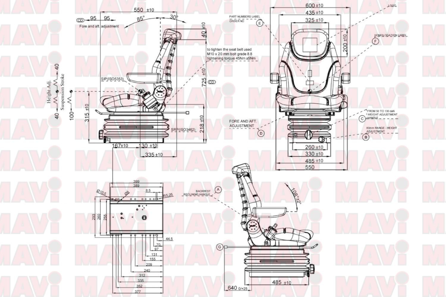 Scaun universal pentru utilaj agricol / forestier / industrial, mecanic, reglabil # STplus TV4LX