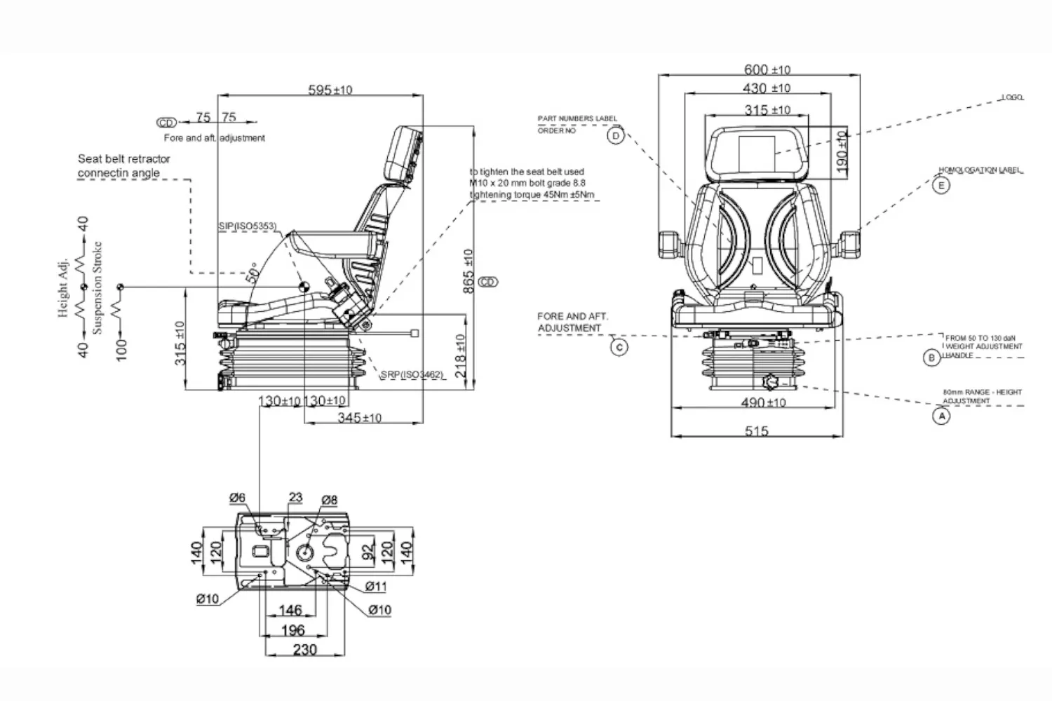 Scaun universal pentru tractor si utilaje agricole, mecanic, reglabil # STplus BSV1-YP15