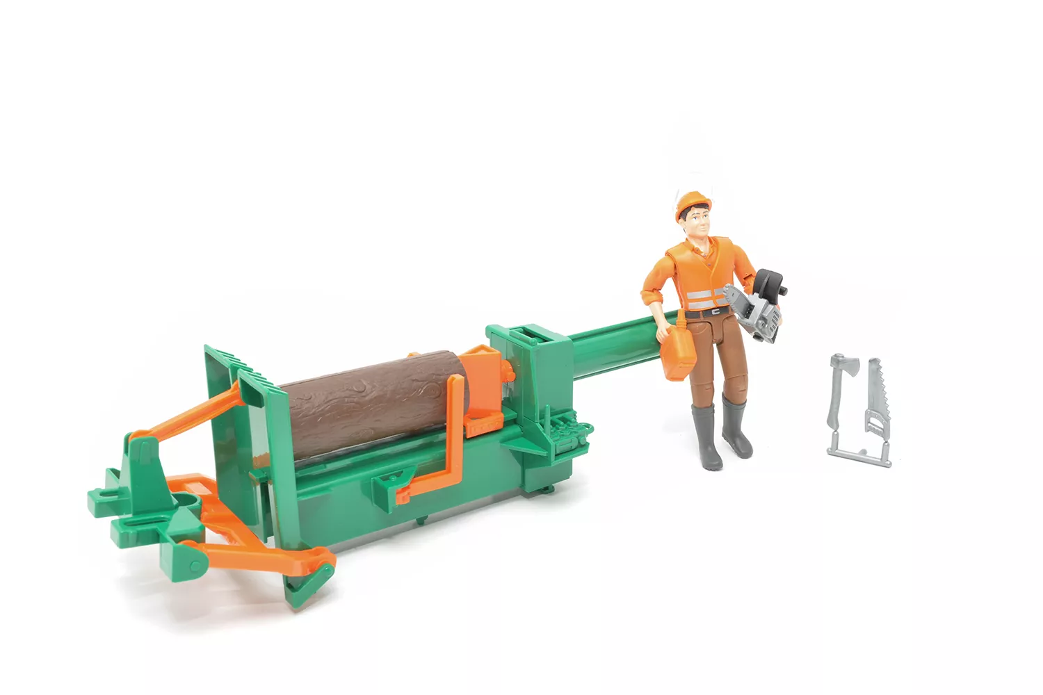 Jucarie Bruder, set forestier cu figurina barbat, despicator lemne, accesorii forestiere, 1:16 # 62650
